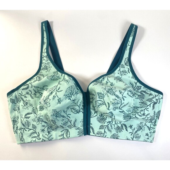 Catherines Intimates Front Close Wireless Bra Size 48DD Green Floral Inner Sling - Picture 1 of 11